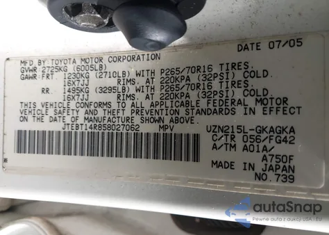 2005 Toyota 4Runner Sr5/Sport from USA, damaged, VIN JTEBT14R858027062